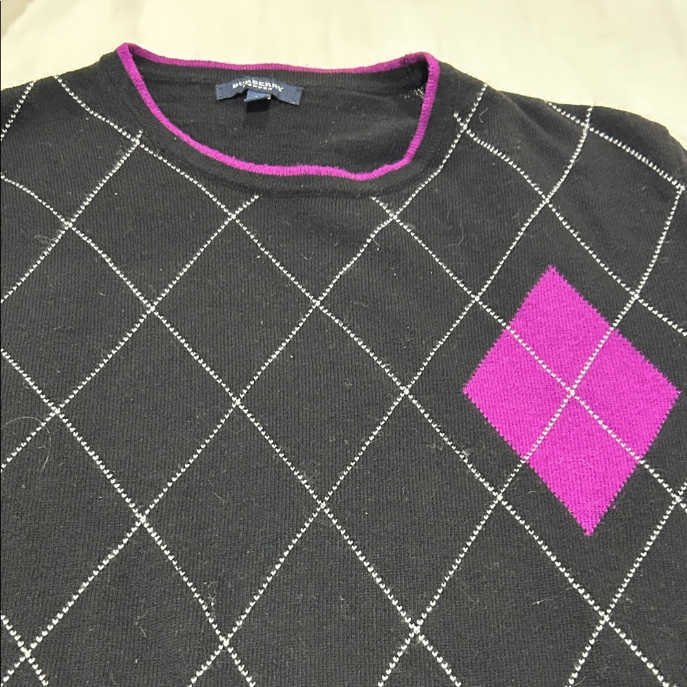 Burberry Black and Pink Argyle Sweater